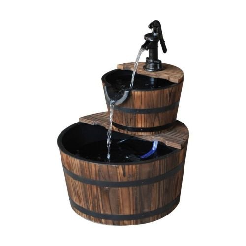 Outdoor 2-Tier Solid Wood Whisky Barrel Waterfall Fountain with Electric Pump - Image 5
