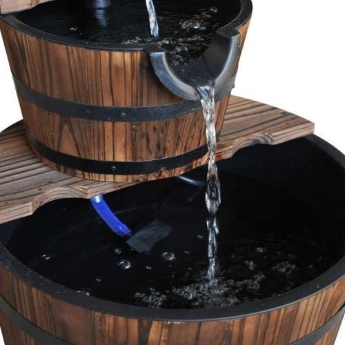 Outdoor 2-Tier Solid Wood Whisky Barrel Waterfall Fountain with Electric Pump - Image 3