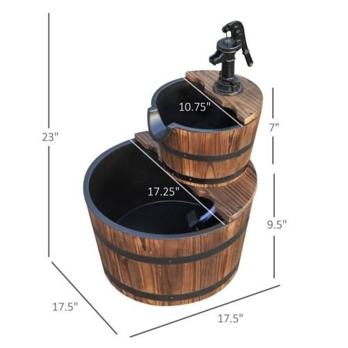 Outdoor 2-Tier Solid Wood Whisky Barrel Waterfall Fountain with Electric Pump - Image 2