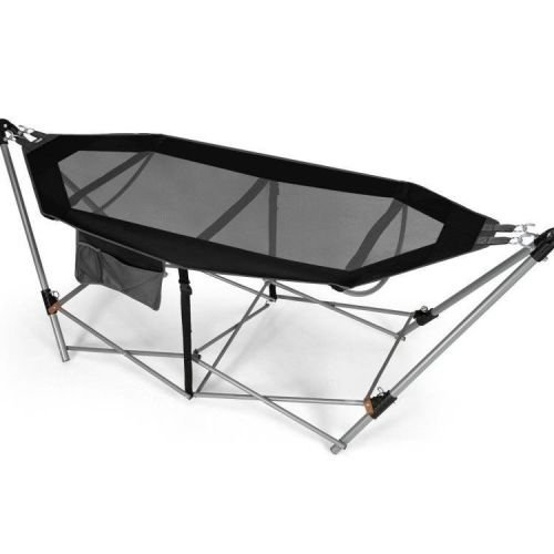 Black Portable Camping Foldable Hammock with Stand and Carry Case - Image 4