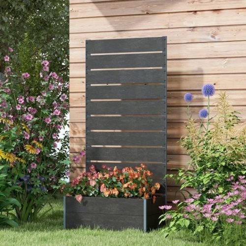Outdoor Raised Bed Planter with Slatted Fence Trellis in Black Wood Finish - Image 2