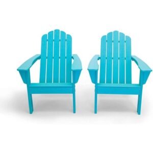 All Weather Recycled Blue Poly Plastic Outdoor Patio Adirondack Chairs - Set of 2