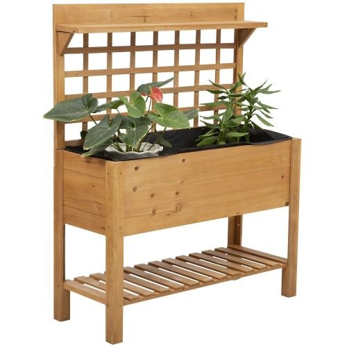 Solid Fir Wood Trellis Elevated Garden Raised Planter Bed with Wheels - Image 5