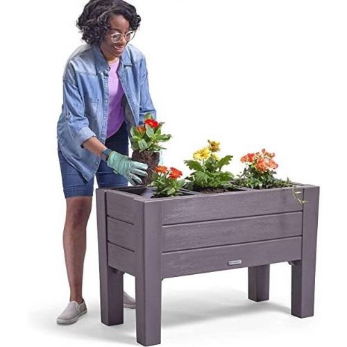 Rectangular Plastic Raised Garden Bed Planter Box - Dark Grey Cedar Wood Finish - Image 5