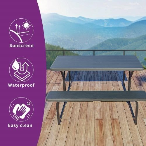 Black Rectangular Picnic Table with Bench Outdoor Patio Dining Set - Image 3