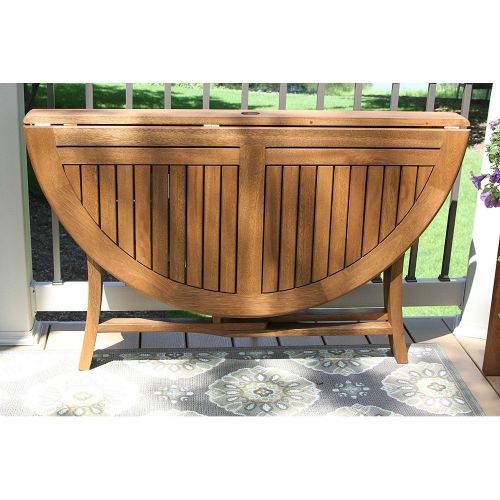 Outdoor Folding Wood Patio Dining Table 43-inch Round with Umbrella Hole - Image 2