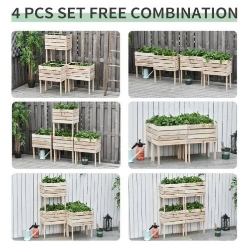 Farmhouse 4 Piece Wooden Elevated Raised Garden Bed Planter Box - Image 5