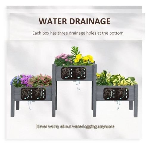 3 Grey Wood Elevated Planter Set Vegetable Herb Flowers Raised Garden Beds - Image 4