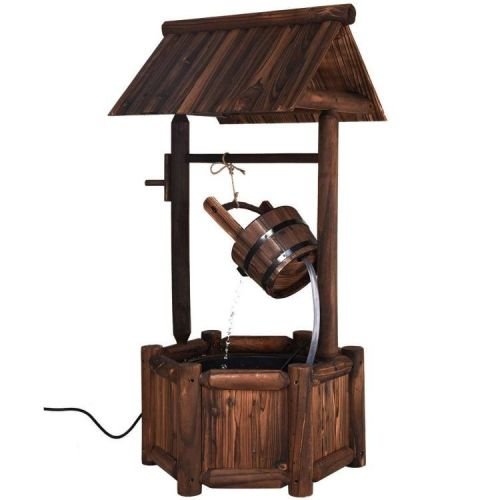 Outdoor Patio Garden Solid Wood Wishing Well Water Fountain with Pump - Image 2