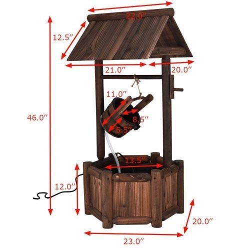 Outdoor Patio Garden Solid Wood Wishing Well Water Fountain with Pump - Image 5