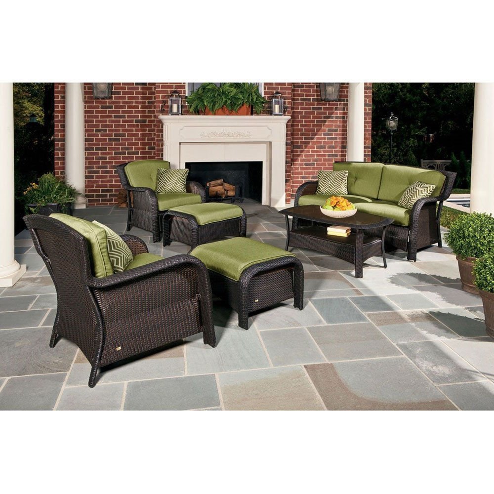 Outdoor Resin Wicker 6-Piece Patio Furniture Set with Green Seat Cushions - Image 4