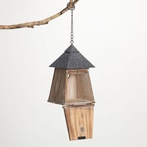 Outdoor Garden Patio Grey Natural Wood Hanging Bird House - Image 4
