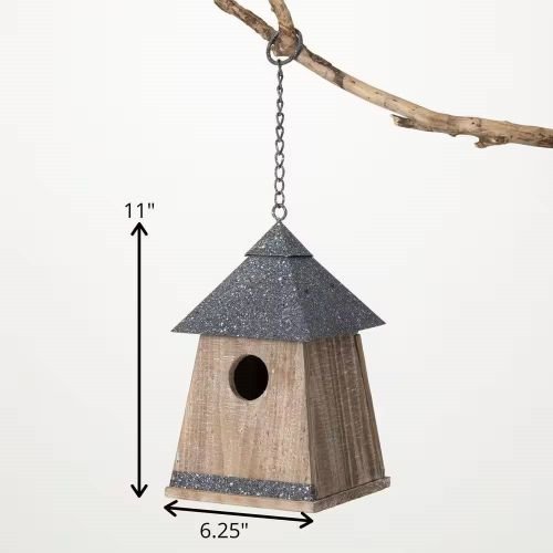 Outdoor Garden Patio Grey Natural Wood Hanging Bird House - Image 5