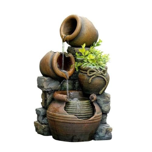 2-in-1 Outdoor Polyresin 15-Gallon Pouring Pots Water Fountain Planter - Image 2