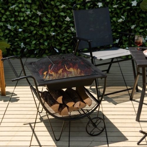 Portable Outdoor Wheeled Log Storage Rack and Wood Burning Fire Pit - Image 5