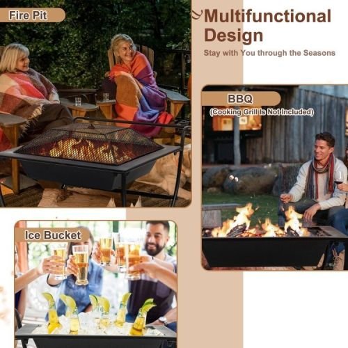 Portable Outdoor Wheeled Log Storage Rack and Wood Burning Fire Pit - Image 3