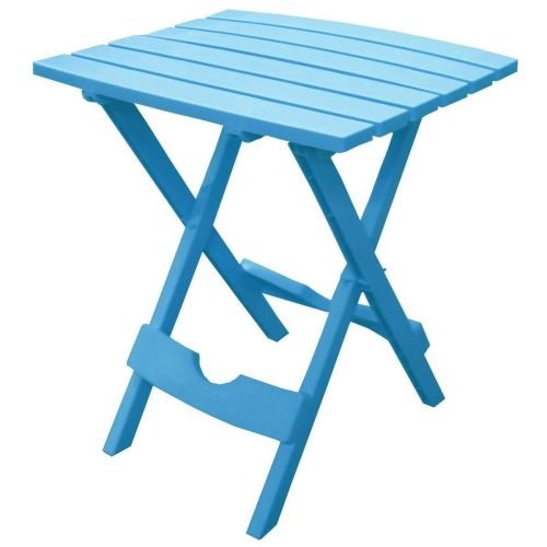 Pool Blue Folding Side Table in Durable Patio Furniture Plastic Resin - Image 2