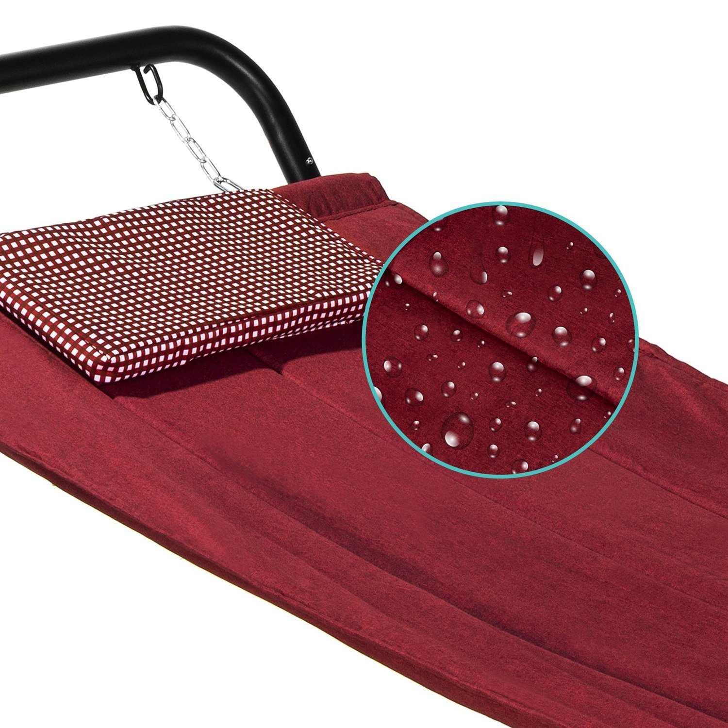 Red Waterproof Patio Hammock w/ Stand Pillow Storage Pockets - Image 2