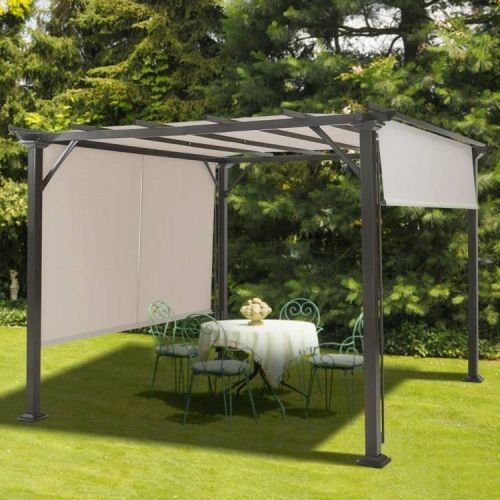 Modern 10 x 10 Ft Heavy Duty Metal Frame Pergola Gazebo with Beige Canopy - Image 4