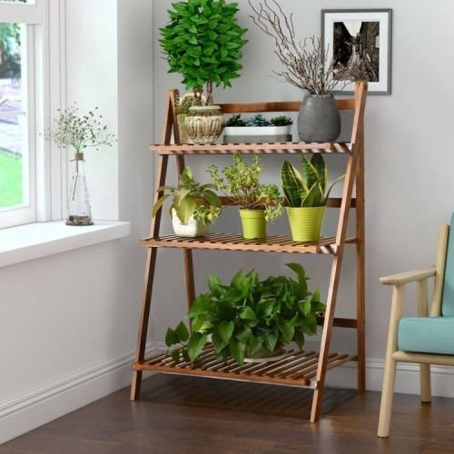 Farmhouse Indoor/Outdoor 3 Tier Folding Plant Stand Planter Shelving Unit - Image 4