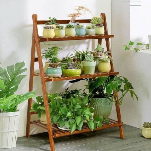 Farmhouse Indoor/Outdoor 3 Tier Folding Plant Stand Planter Shelving Unit - Image 3