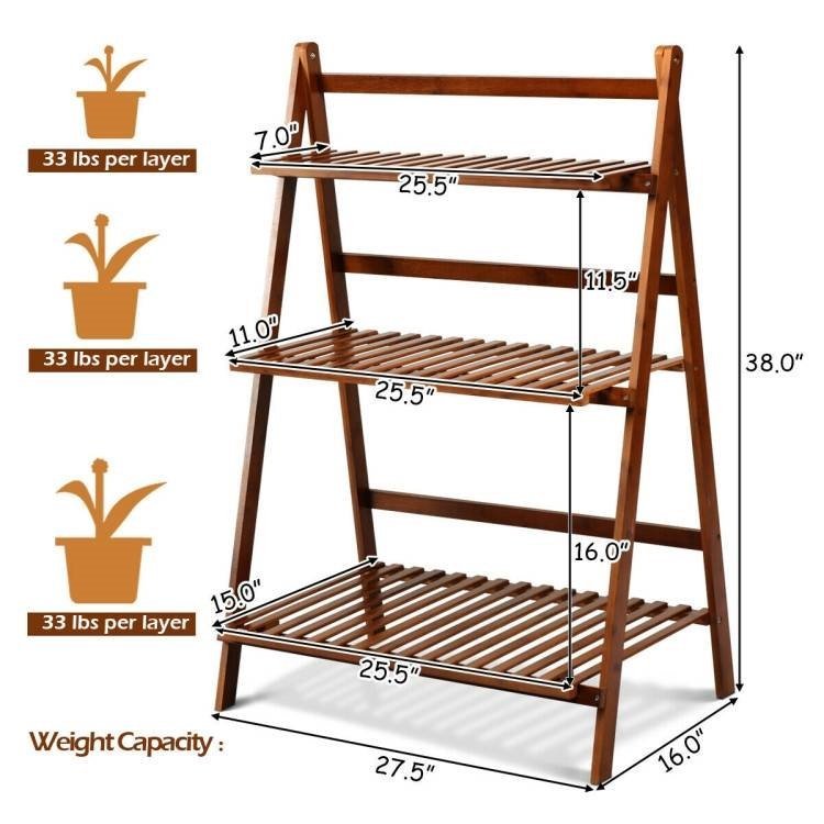 Farmhouse Indoor/Outdoor 3 Tier Folding Plant Stand Planter Shelving Unit - Image 2