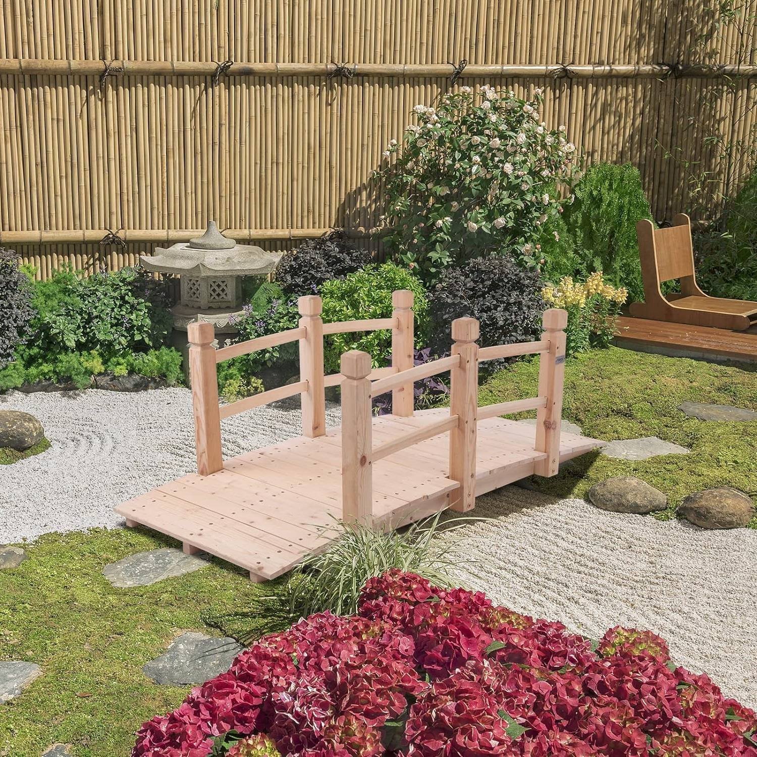 Outdoor Solid Wood 5-Ft Garden Bridge in Natural Wood Finish - Image 4