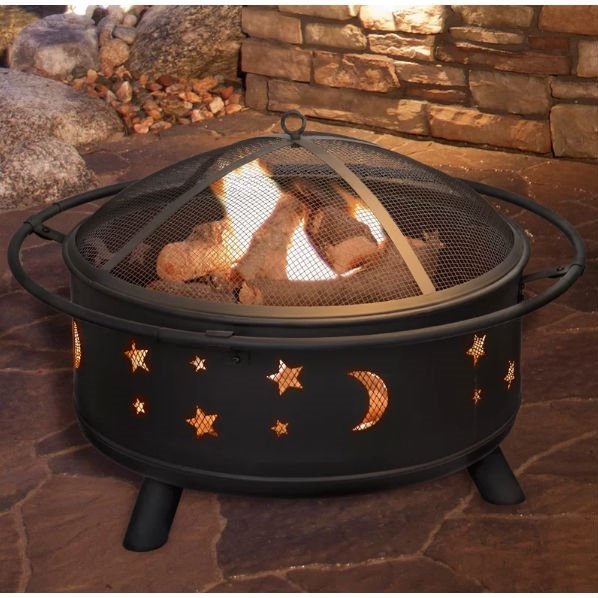 Heavy Duty Steel Metal Wood Burning Fire Pit with Moon and Stars Cutouts - Image 4