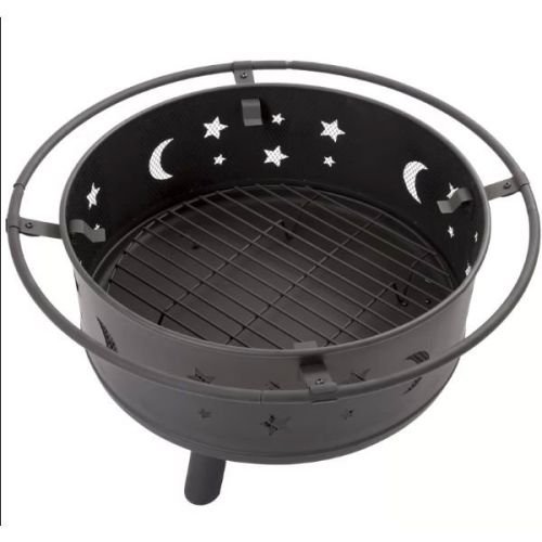 Heavy Duty Steel Metal Wood Burning Fire Pit with Moon and Stars Cutouts - Image 3