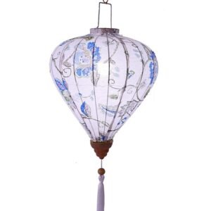 Chinese Style Cloth Lantern 14" Diamond Shape Hanging Lantern for Home Garden Party Wedding Lampshade, White Floral