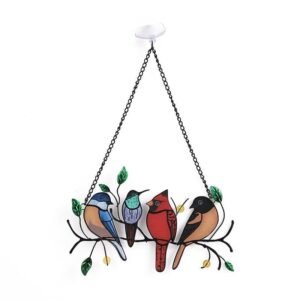 1set, Wrought Iron Bird Ornament Metal Model 4 Birds 7 Birds Pendant Painted Spray Paint Welding Handicraft Window Decoration, Garden Patio Decor