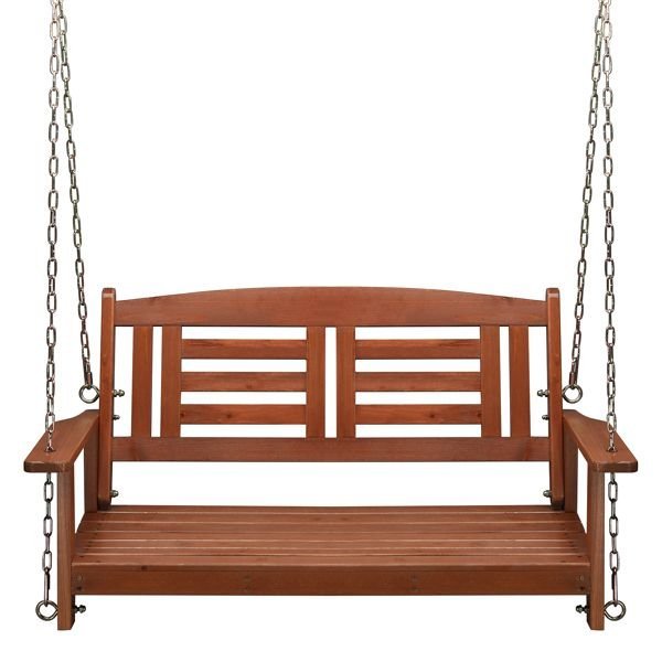 112*53*52cm 500lbs With Chain Double Wooden Swing Reddish Brown