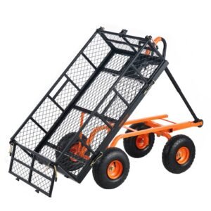 VEVOR Dump Cart, Metal Garden Dump Cart with Easy to Assemble Frame, Dump Wagon with 2-in-1 Convertible Handle, Utility Wheelbarrow 400 lbs Capac