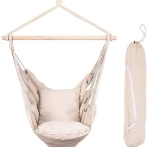 Hammocks Hanging Rope Hammock Chair Swing Seat with Two Seat Cushions and Carrying Bag;  Weight Capacity 300 Lbs;  Natural
