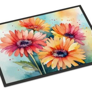 NEW Gerbera Daisies in Watercolor Doormat Front Door Mat Indoor Outdoor Rugs for Entryway, Non Slip Washable Low Pile, 18H X 27W