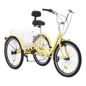 VEVOR Adult Tricycles Bike, 7 Speed Adult Trikes, 26 Inch Three-Wheeled Bicycles, Carbon Steel Cruiser Bike with Basket and Adjustable Seat