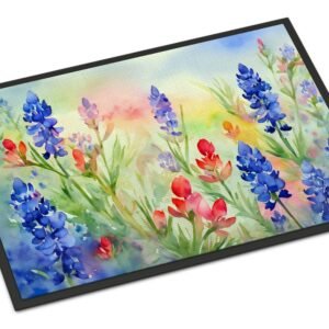 Texas Bluebonnets in Watercolor Doormat Front Door Mat Indoor Outdoor Rugs for Entryway, Non Slip Washable Low Pile, 24H X 36W