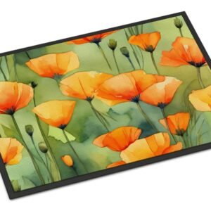California California Poppies in Watercolor Doormat Front Door Mat Indoor Outdoor Rugs for Entryway, Non Slip Washable Low Pile, 24H X 36W