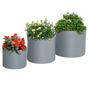 Set of 3 Outdoor Planter Set, 13/11.5/9in, MgO Flower Pots with Drainage Holes, Outdoor Ready & Stackable Plant Pot for Indoor, Entryway, Patio,