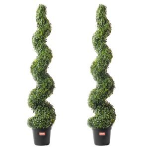 VEVOR 2 Pack 5' Artificial Boxwood Topiary Tree Faux Plant UV Decor In/Outdoor