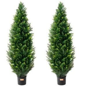 VEVOR 2 Pack 4' Artificial Cedar Topiary Tree Faux Plant UV Decor In/Outdoor