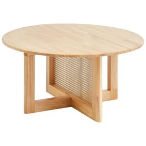 VEVOR Rattan Coffee Table Round Wood Coffee Table Single Tier for Living Room