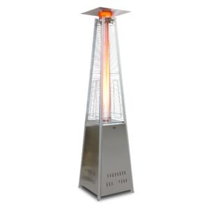 Outdoor Patio Heater, Pyramid Standing Gas LP Propane Heater With Wheels 89 Inches Tall 42000 BTU For Commercial Courtyard (Silver)