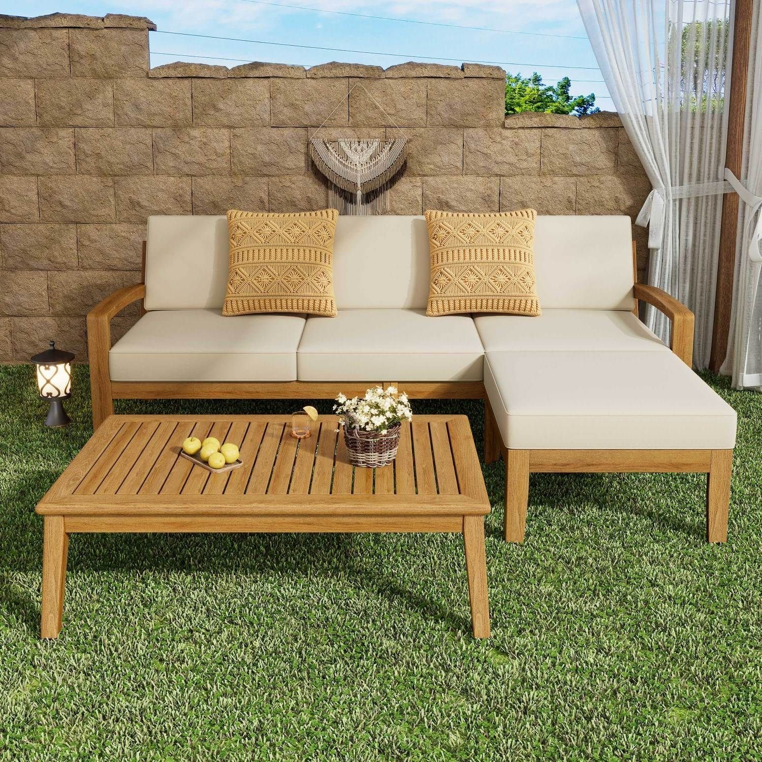 GRENADA L Shape 3pcs Acacia Sectional Patio Sofa Set