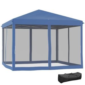 Outsunny 10' x 10' Pop Up Canopy Tent with Netting, Instant Gazebo, Ez up Screen House Room with Carry Bag, Height Adjustable, for Outdoor, Garde