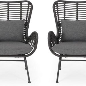 Outdoor Wicker Club Chairs with Cushions (Set of 2), Gray and Dark Gray