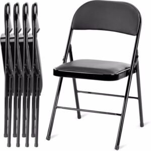 4 Pack Folding Chairs with Leather Padded Cushion Seats & Durable Metal Frame, Comfortable, Foldable, Portable, Commercial Event Seat