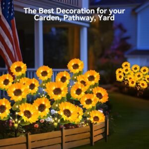 KOOPER Solar Lights Outdoor Decor - Upgraded 3 Pack Solar Garden Lights with 9 Sunflower Lights, Waterproof Solar Outdoor Lights Auto ON/Off Solar Decorative Lights for Garden, Patio, Yard